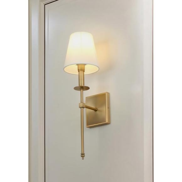 Set of 2 Brass Wall Sconces w/ White Shade Hardwired Mid-Century E26 - Picture 7 of 7